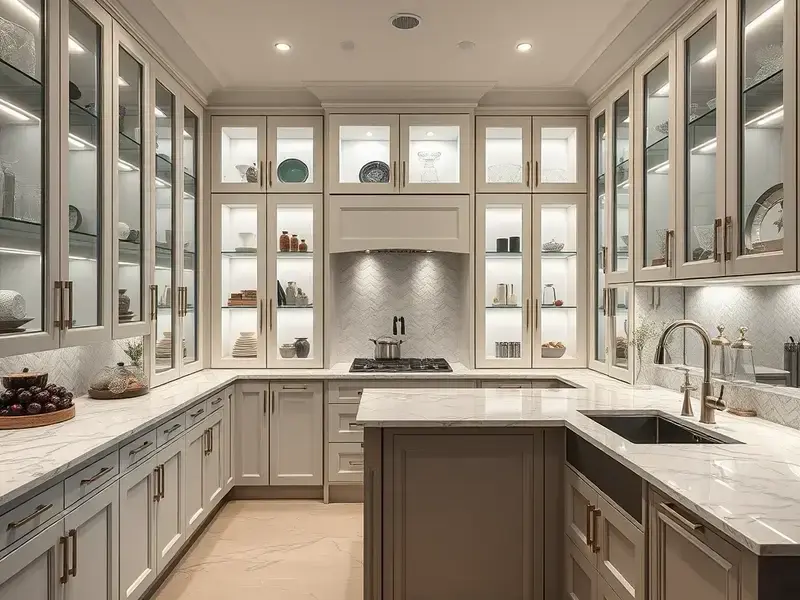 Luxury custom built-in cabinetry with glass displays
