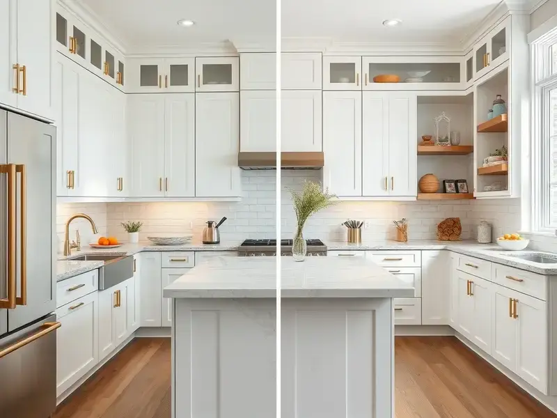 Modern white shaker cabinets with gold hardware