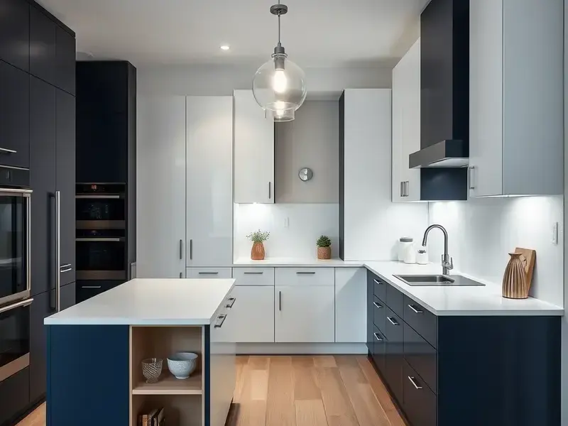 Two-tone navy and white contemporary kitchen