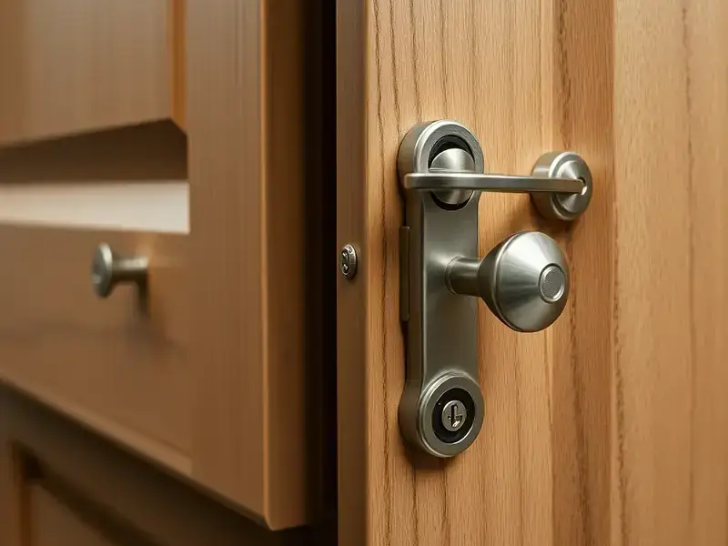 Close-up of new cabinet door installation